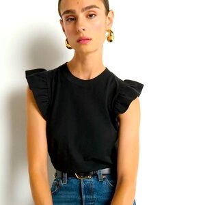 NATION LTD Paulette Tank Reverse Pima Cotton Slub Jet Black Ruffle Tank Top Sz M